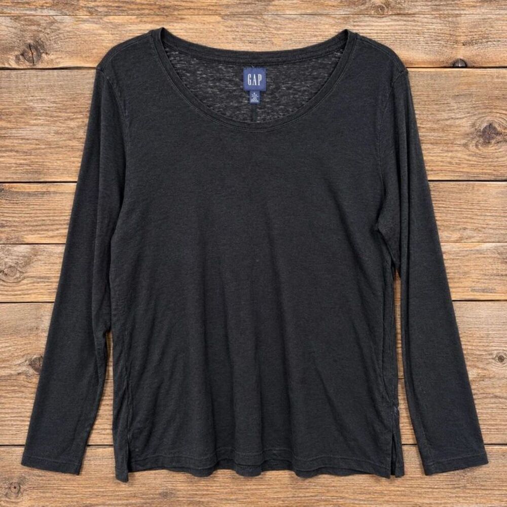 GAP Women’s Black Slub Long Sleeve Scoop Neck Top Size XL